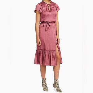 PAIGE Laramie Flounce Pink Midi Dress